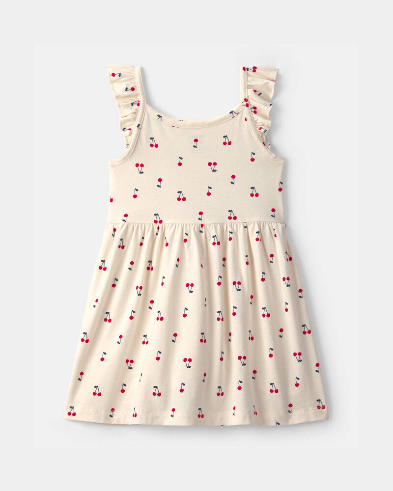 Toddler Girl Cherry Ruffle-Sleeve Dress - Cream, image 2 of 4 slides