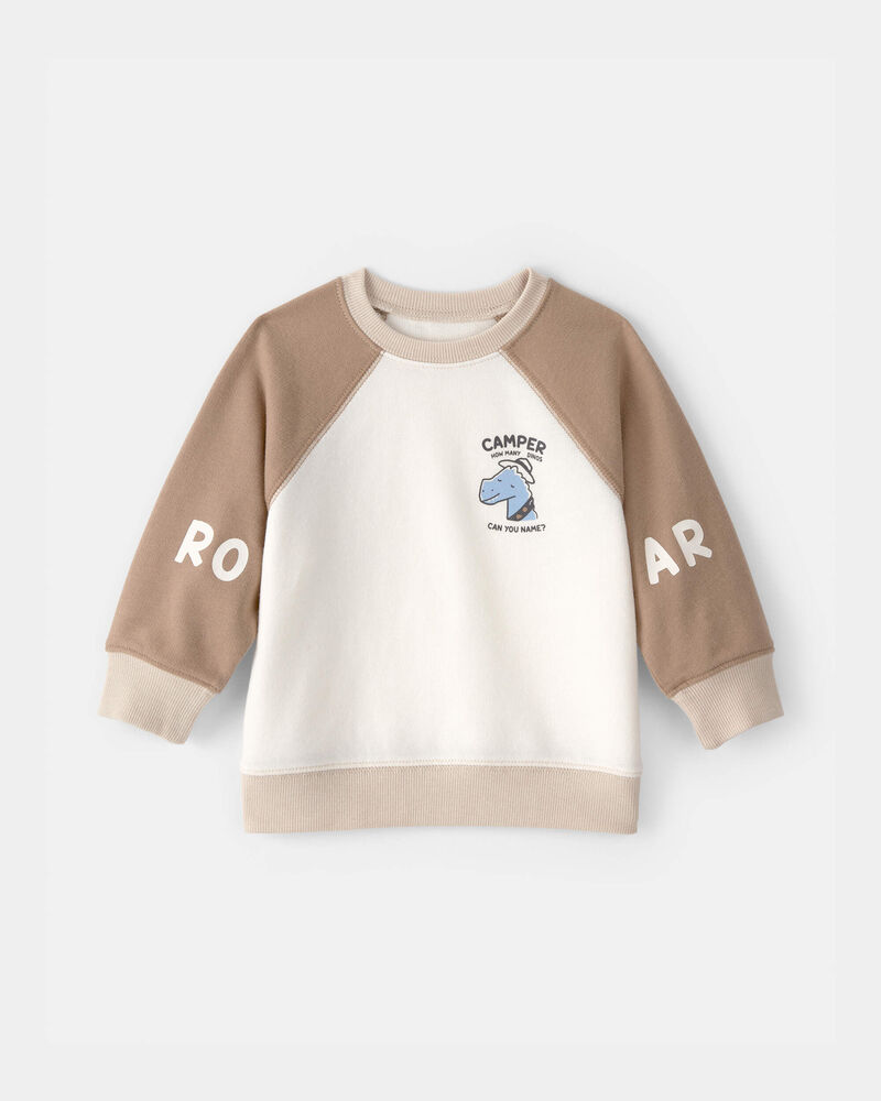 Baby Boy Dinosaur French Terry Pullover Sweatshirt - Brown/Ivory, image 1 of 3 slides