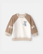 Baby Boy Dinosaur French Terry Pullover Sweatshirt - Brown/Ivory, image 1 of 3 slides