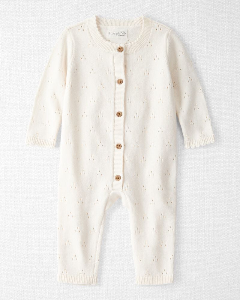 Baby Girl Organic Cotton Sweater Knit Pointelle Jumpsuit, image 1 of 4 slides