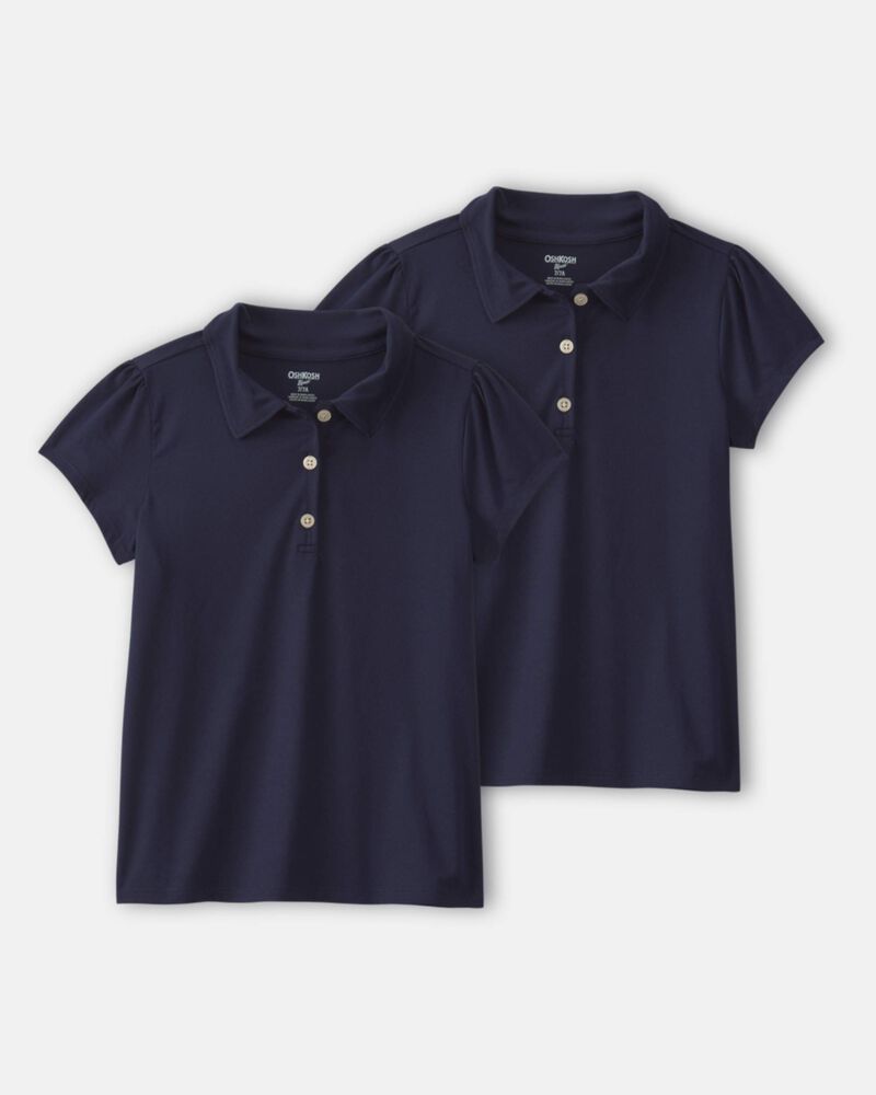 Girls 2-Pack Uniform Active Polo Shirts - Navy, image 1 of 3 slides