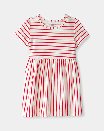 Toddler Girl Striped Short-Sleeve Dress - Red/Ivory, 