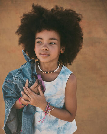 Girls Washed Floral Twill Tank Top - Ivory/Blue, 