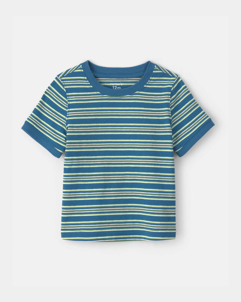 Baby Boy Striped Short-Sleeve T-Shirt - Blue/Green, image 1 of 3 slides