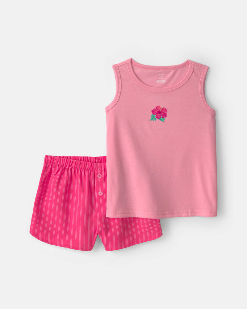 Girls 2-Piece Flower Sleeveless Pajama Set - Pink, image 1 of 4 slides