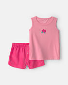 Girls 2-Piece Flower Sleeveless Pajama Set - Pink, image 1 of 4 slides