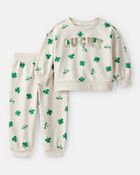Baby Girl St. Patrick's Day French Terry Sweatshirt & Pant Set - Cream, image 1 of 4 slides