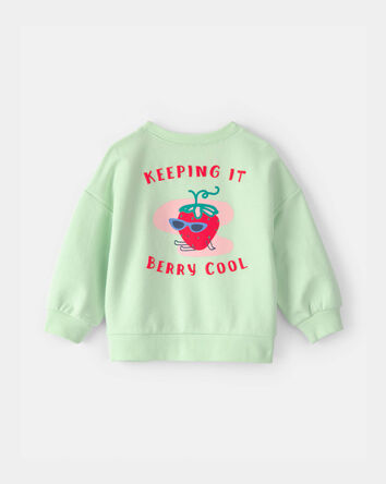 Baby Girl Strawberry French Terry Pullover Sweatshirt - Green, 