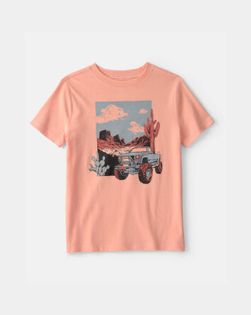 Kids Mountain Truck Graphic Tee - Coral, 