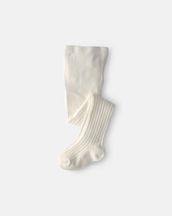 Girls Ribbed Tights - Ivory, 