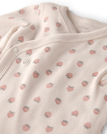 Baby Girl Organic Cotton Wrap Bodysuit in Strawberry Print, 