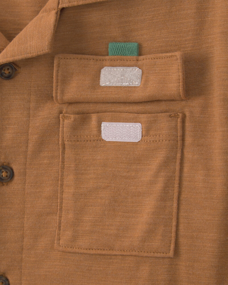 Boys Short-Sleeve Button-Down Shirt - Brown, image 2 of 4 slides
