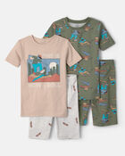Boys Skateboard Cotton Short-Sleeve Snug Fit 4-Piece Pajama Set - Green/Brown, image 1 of 5 slides