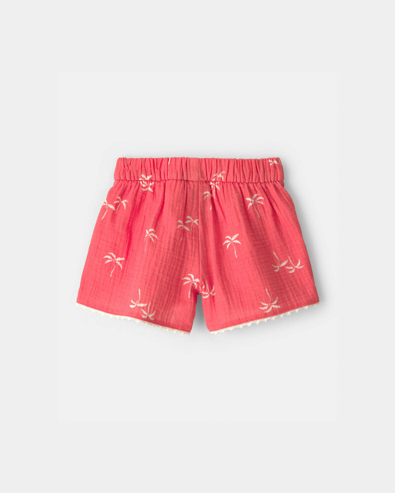 Toddler Girl Palm Tree Tropical Gauze Fashion Shorts - Coral, image 3 of 5 slides