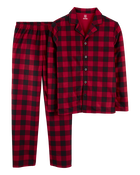 Adult 2-Piece Buffalo Check Fleece Coat Style Pajamas, image 1 of 3 slides