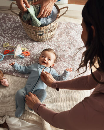 Baby 2-Pack Whale Striped 100% Cotton 2-Way Zip Sleep & Play Pajamas - Blue/Ivory, 