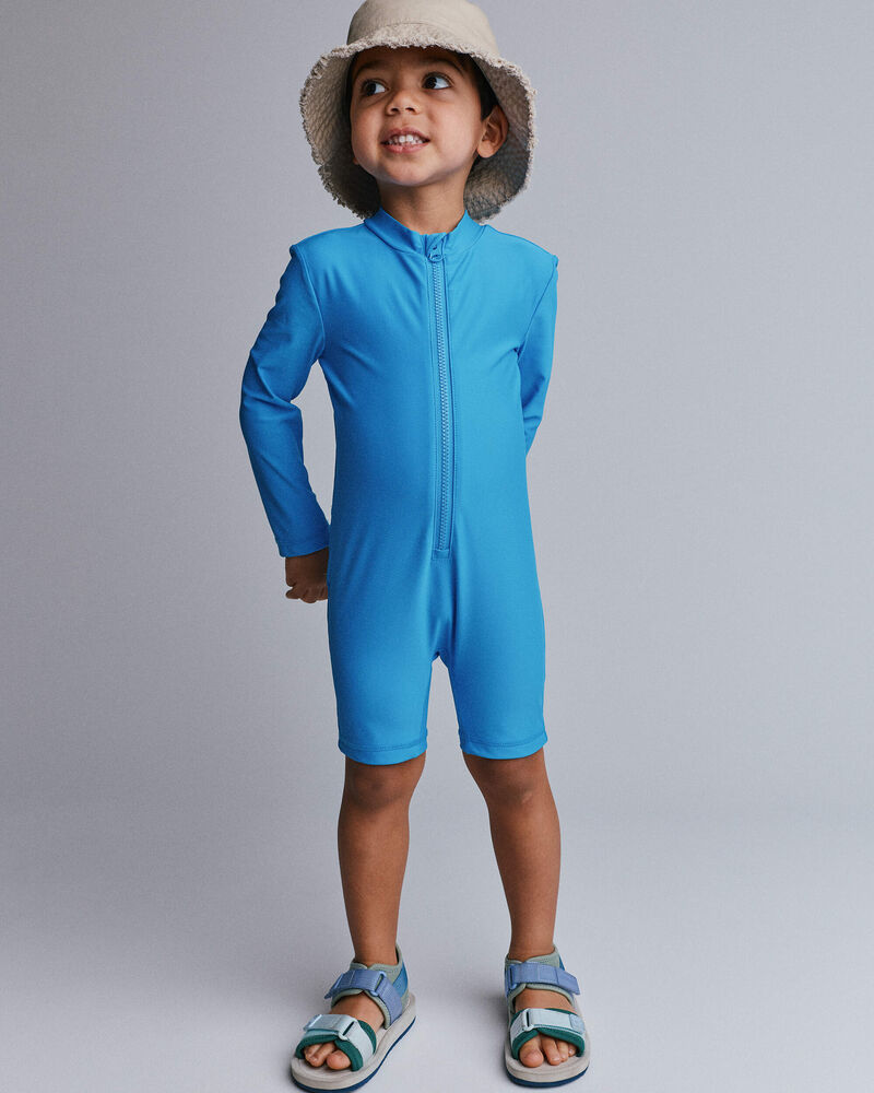 Toddler Boy 'Vitamin Sea' Long-Sleeve 1-Piece Rashguard - Turquoise, image 1 of 7 slides
