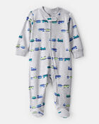 Baby Boy Train Cotton Long-Sleeve Snug Fit Sleep & Play Pajamas - Grey, image 1 of 4 slides