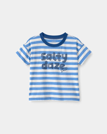 Toddler Boy 'Salty Daze' Striped Graphic Tee - Blue/Ivory, 