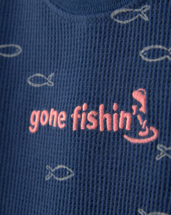 Baby Boy 2-Piece Fishing Waffle-Knit Bodysuit & Short Set - Blue, 