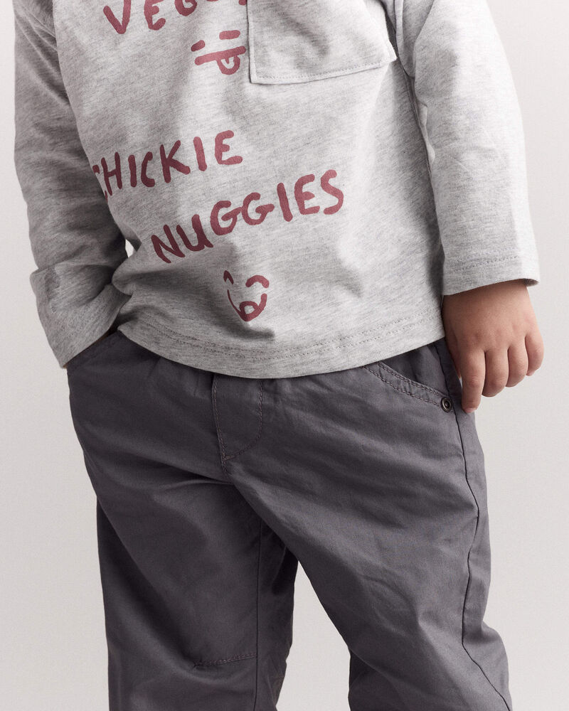 Toddler 'Chicken Nuggies' Long-Sleeve Pocket Graphic Tee - Heather Grey, image 5 of 7 slides
