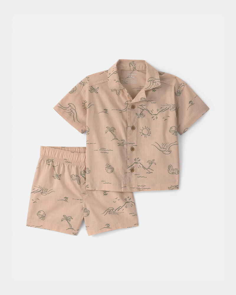 Baby Boy 2-Piece Volcano Beach Top & Short Set - Tan, image 1 of 3 slides