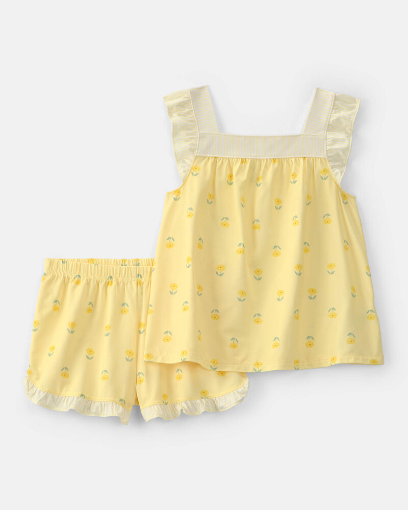 Girls Floral Sleeveless Loose Fit 2-Piece Pajama Set - Yellow, image 1 of 5 slides