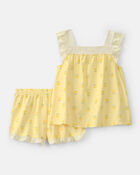Girls Floral Sleeveless Loose Fit 2-Piece Pajama Set - Yellow, image 1 of 5 slides