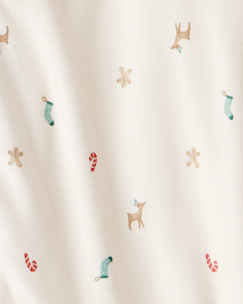 Adult Mini Christmas Long-Sleeve Loose Fit 2-Piece Pajamas - White, image 3 of 4 slides