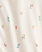 Adult Mini Christmas Long-Sleeve Loose Fit 2-Piece Pajamas - White, image 3 of 4 slides