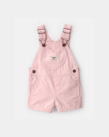 Baby Girl Heart Pocket Canvas Shortall - Pink, 