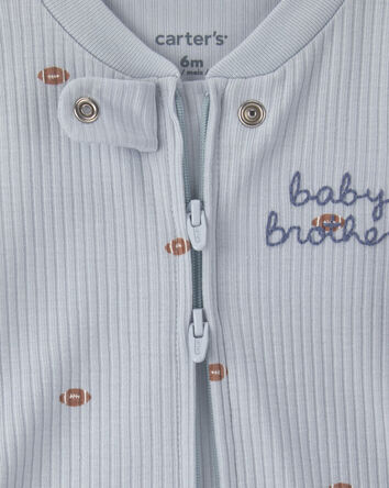 Baby Boy 'Baby Brother' Cotton 2-Way Zip Sleep & Play Pajamas - Blue, 
