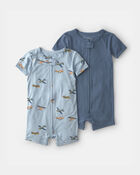 Baby Boy 2-Pack PurelySoft&trade; Vintage Plane Rompers - Blue, image 1 of 7 slides