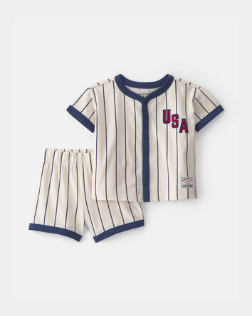 Baby 2-Piece 'USA' Baseball Striped Top & Short Set, 