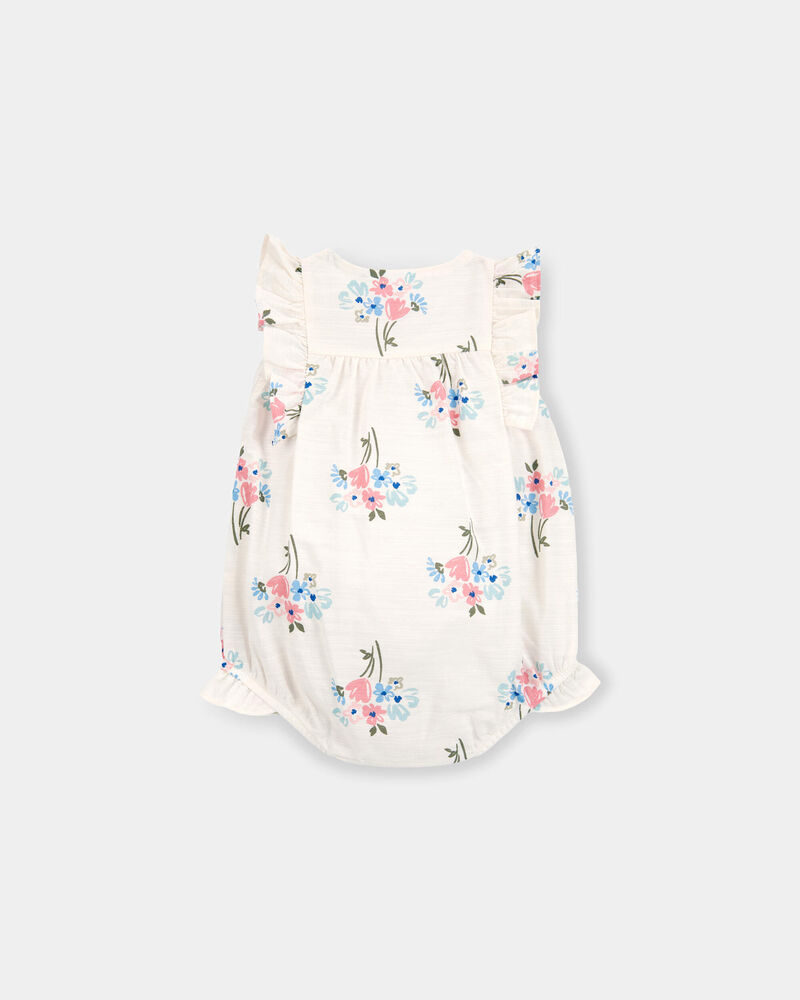 Baby Girl Floral Bubble Romper - Cream, image 2 of 4 slides