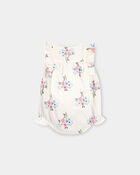 Baby Girl Floral Bubble Romper - Cream, image 2 of 4 slides