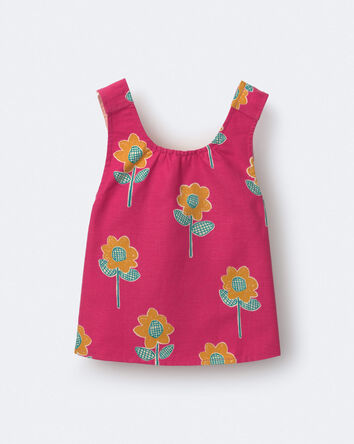 Toddler Girl Reversible Cross-Back Top in Floral Print - Hot Pink, 