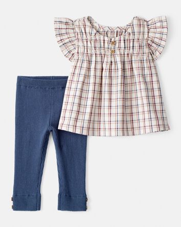 Baby Girl 2-Piece Plaid Short-Sleeve Outfit Set - Blue, 