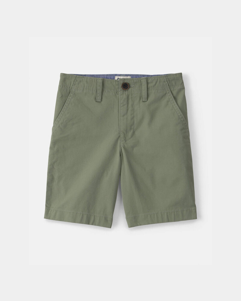 Boys Twill Flat-Front Shorts - Green, image 1 of 4 slides