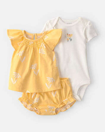Baby Girl 3-Piece Flower Outfit Set - Yellow/White, 