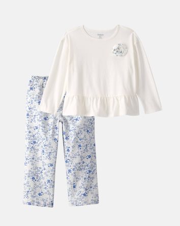 Toddler Girl 2-Piece Rose Applique Top & Pant Set - White, 