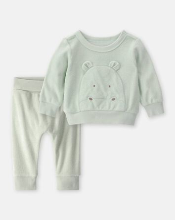 Baby 2-Piece Hippo Terry Pullover Sweatshirt & Pant Set - Green, 