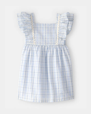 Toddler Girl Plaid Ruffle-Sleeve Dress - Blue/White, 