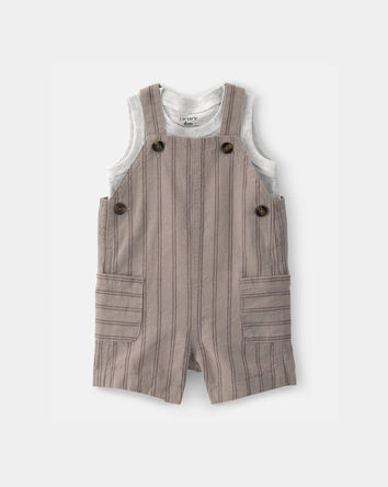 Baby Boy 2-Piece Striped Overall Set - Brown, 