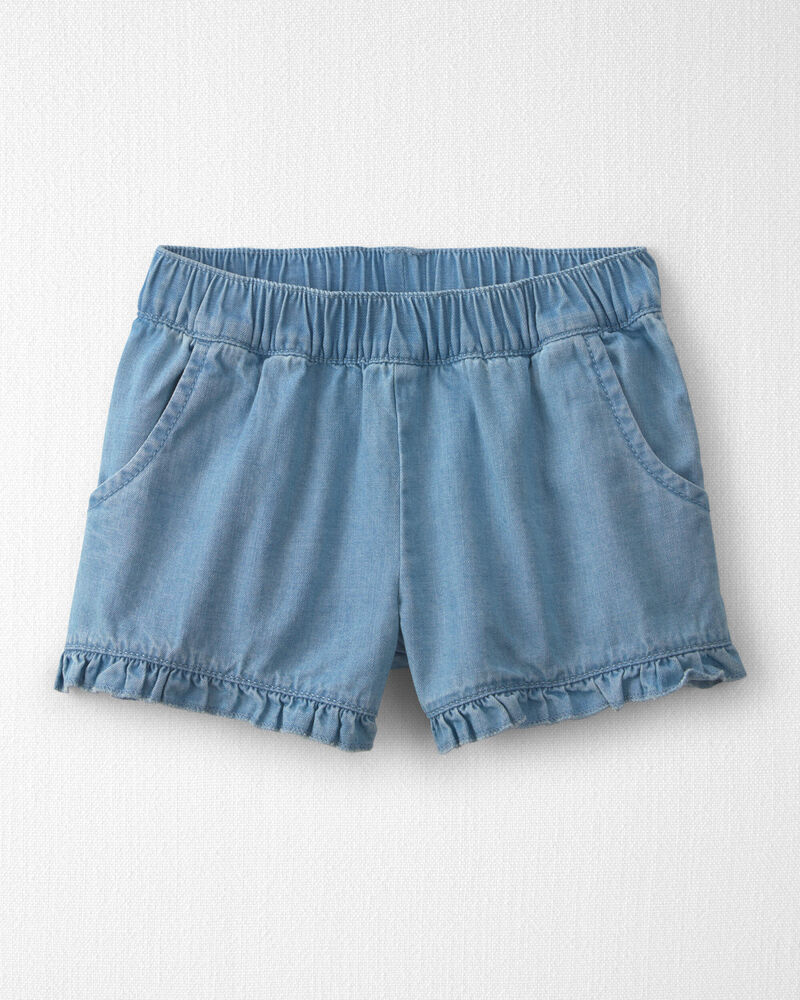 Toddler Girl 2-Piece Linen Top & Short Set Made with Organic Cotton in Blue Hibiscus, image 2 of 5 slides