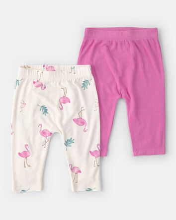 Baby Girl 2-Pack Flamingo PurelySoft Pull-On Pants - Pink/Ivory, 