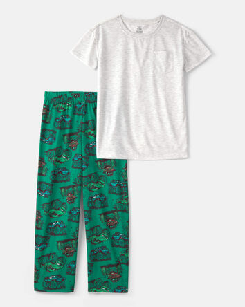 Boys Monster Truck Loose Fit 2-Piece Pajama Set - Grey/Green, 