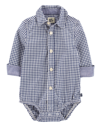 Baby Boy Gingham Print Button-Front Bodysuit, 