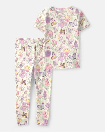 Toddler Girl Butterfly 100% Cotton Snug Fit 2-Piece Pajama Set - Cream, 