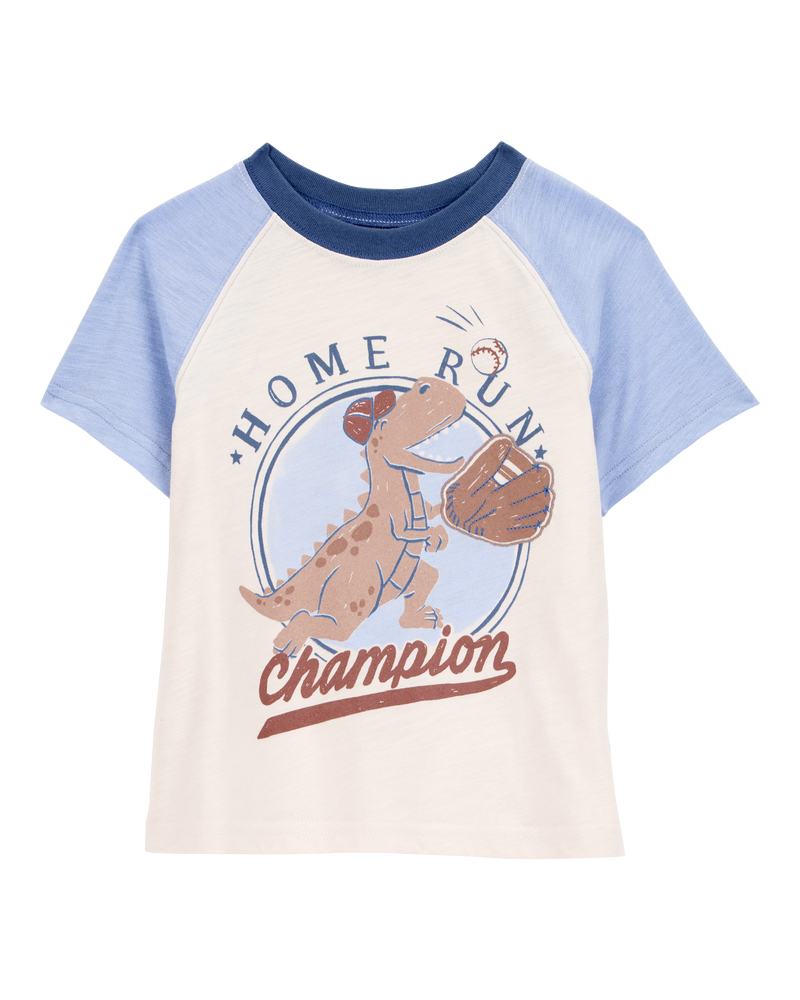 Baby 2-Piece Dinosaur Baseball Tee & Pull-On Shorts Set - Cream/Brown, image 2 of 6 slides